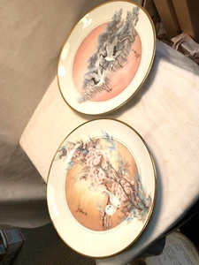 CHINESE BIRDS OF THE TEMPLE GARDENS 2 PLATES 8 1/2" WIDE BY J CHENG - Picture 1 of 11