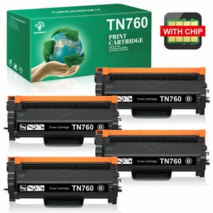 4p Black for Brother TN760 Toner HL-L2395DW 2390DW L2370DW 2370DWXL High Yield - Picture 1 of 6