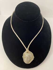 Unique Necklace Ceramic Face Gray With Satin Cord Gift Jewelry Cameo Pretty!