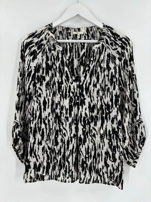 Blusa Joie 100 % seda para mujer XS negra blanca cuello en V botones rayas ligera Foto 1 de 4