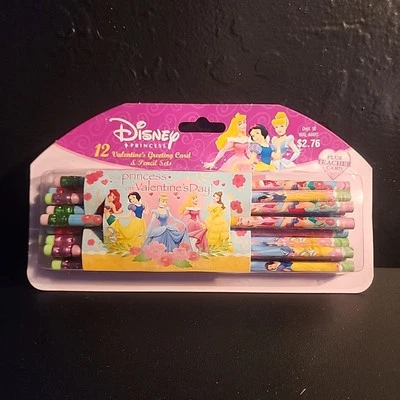 2007 Vintage Disney Princess 12 Pc Pencil Set Valentines Cards  New In Pkg NOS - Image 1 of 4