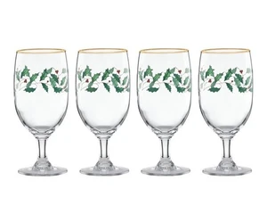 Lenox Holiday Iced Beverage Gläser Goldrand 14 oz Stechpalme Weihnachten NEU 4er Set - Bild 1 von 4