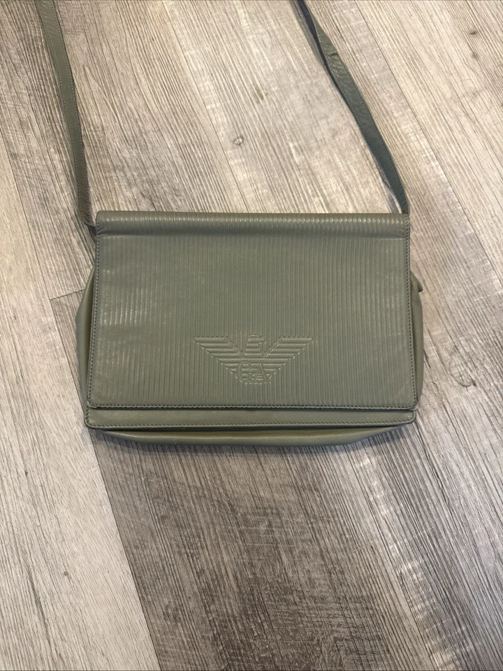 复古 Giorgio Armani x Valextra 绿色皮革信封手拿包 — 第 1/4 张图片