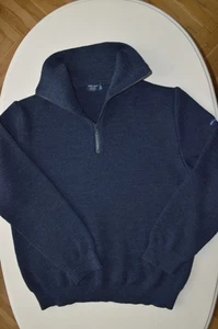 SAINT JAMES MENS HIGH ZIP NECK HEAVY WOOL FISHERMANS SWEATER JUMPER SIZE L NAVY - Picture 1 of 24