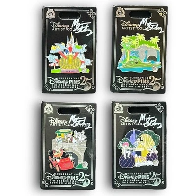 Parques Disney 2025 Cuatro Prendedores FIRMADOS POR ARTISTAS NUEVO Conjunto Edición Limitada Maria Stuckey Foto 1 de 4