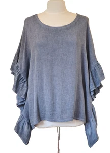Italian Lagenlook Top Washed Linen Ruffle sleeve Tunic One Size UK 10-16 - Picture 1 of 12
