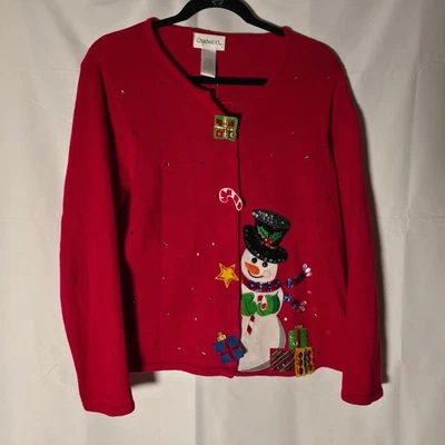 Chadwicks Mujer Rojo Muñeco de Nieve Bastón de Caramelo Feo Navidad Suéter Cárdigan Mediano Foto 1 de 4