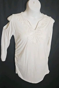 Blusa Top Marfil Suave Envolventes Bordada Hombro Frío Talla Grande Nueva  - Imagen 1 de 14