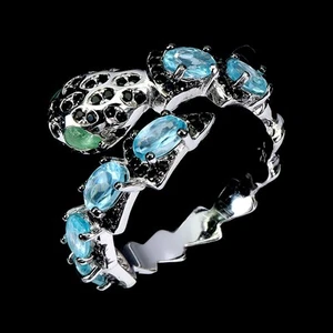 925 Sterling Silver Ring Oval Apatite Spinel Natural Gemstone Cobra Jewelry Sz 8 - Picture 1 of 14