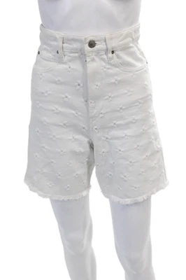 Isabel Marant Womens Distress High Rise Midi Denim Shorts White Size 34 - Image 1 of 4