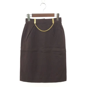 CELINE Logo Chain Plate Tight Skirt Size38 Made in France Vintage Wool Brown Wom - Picture 1 of 8