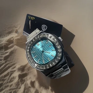 Incaseda LAULEX Sky blue crystal Bezel, date,, stainless steel, men’s watch. - Picture 1 of 11