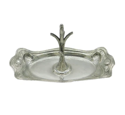 Anillo eduardiano de plata esterlina Art Nouveau árbol plato antiguo 1905 Birmingham Foto 1 de 4