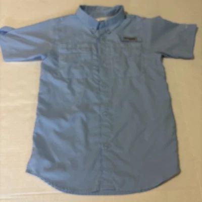 Columbia PFG Omni-Shade Youth Boys Short Sleeve  Large Button Up Shirt Blue - Image 1 of 4