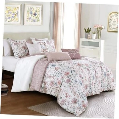  Conjunto de edredom floral roxo tamanho 7 peças conjunto de cama floral queen avelã - Imagem 1 de 4