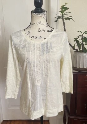 Blusa para mujer Ezra crema 100 % algodón encaje mangas 3/4 talla M nueva sin etiquetas Foto 1 de 4