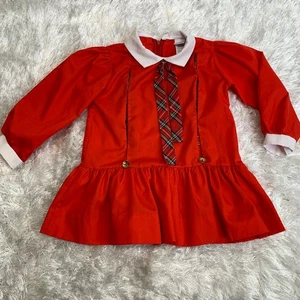 Vintage Drop Waist Red Plaid Dress Collared Sz 4 Holiday - Picture 1 of 6