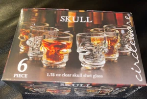 Skull Shot Glasses Set of 6 Clear Made by Circleware 1.75 OZ New in Box Gift - Picture 1 of 5