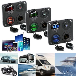 4 in 1 Car Boat Panel Dual USB Socket Charger Power Outlet LED Voltmeter 12V - Zdjęcie 1 z 18