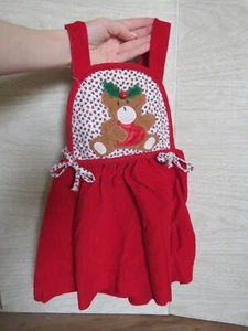 VTG 90s Two of Hearts Red Corduroy Overall Dress Holly Christmas Bear Sz 2T READ - Picture 1 of 13