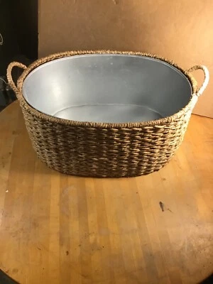 West Elm Wicker Basket With Metal Liner Oval Shape 21” x 14” x 9” Rare in EUC - Image 1 of 4