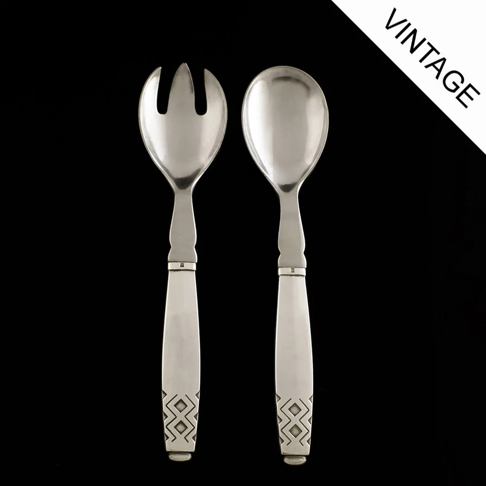 Georg Jensen Silver Salad Serving Set w/ Steel, Small - Mayan/ Rune  - Imagem 1 de 1