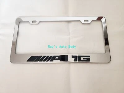 Fits For Mercedes Benz AMG Black 3D Emblem Mark Silver License Plate Frame - Image 1 of 4