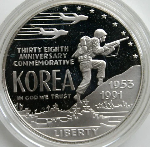 1991 P US Mint Proof Korean War Commemorative Korea Silver Dollar Coin ONLY Cover