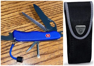 New Victorinox Swiss Army 111mm Knife : One Hand TREKKER BLUE + Nylon 0.8463.MW2 - Picture 1 of 10
