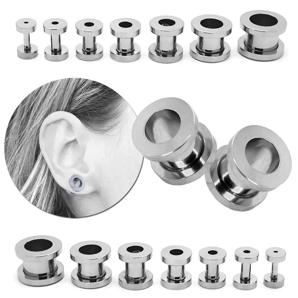 1 Paar Tunnel Silbern Tunnelset Edelstahl Bis 25 mm Piercing Dehnstab Set Plug - Bild 1 von 1