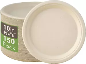 150 Pack Compostable Disposable Paper Plates 10 Inch Super Strong 100% Bagasse N - Picture 1 of 12
