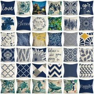 Vintage Navy Blue Throw PILLOW COVERS Decorative Retro Sofa Cushion Case 18x18" - Picture 1 of 45