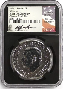 2024 £2 1oz Silver Britannia Mint Error NGC MS69 Obverse Struck Thru Gaudioso - Picture 1 of 3