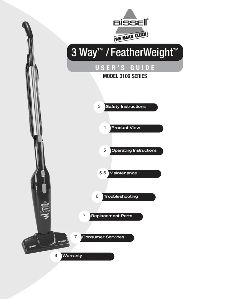 Bissell FeatherWeight Vacuum 3106Q Owner's Manual PRINTED OR PDF FREE SHIPPING - Image 1 of 1