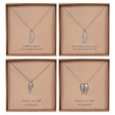 Silver Angel Wings Feather Necklace Mothers Day Friend Christmas Birthday Gift - Image 1 of 3