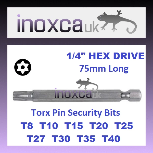 TORX BIT 75mm LONG 1/4" HEX DRIVE CR-V ANTI-TAMPER WITH PIN HOLE END CHOOSE SIZE - Image 1 of 1