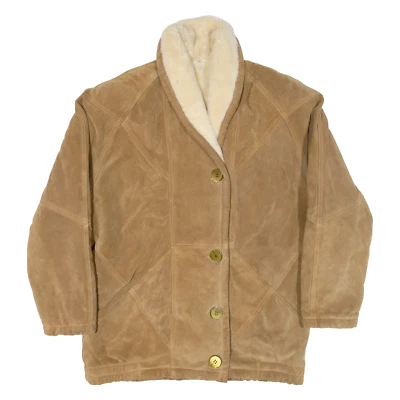 Fleece Lined Womens Overcoat Coat Brown Leather M - Image 1 of 4