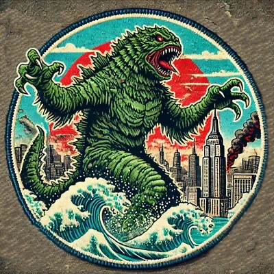 Kaiju Monster Sea Creature Retro Sci-Fi Horror Patch - Iron-On Applique - 1950s - Image 1 of 4
