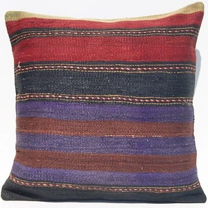 20"x20" SOFA PILLOW CASE WOOL HANDWOVEN SQUARE PURPLE TURKISH KELIM AREA RUG 30+ - Picture 1 of 3