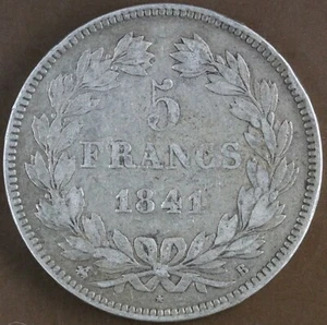 France 5 Francs Louis Philippe I 1841 B Silver - Picture 1 of 2