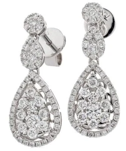 Pendientes de gota desgarradora de pera de diamante de 1,00 quilates F VS corte brillante en oro blanco de 18 quilates - Imagen 1 de 1