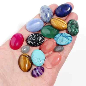 2-5pcs/pack Natural Stone Cabochon Oval Cabochon Agate Lapis Loose Beads Flat - Picture 1 of 60