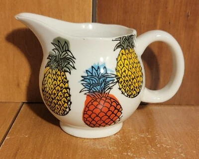 Signature PINEAPPLE Creamer, 10 oz, Stoneware, White with Colorful Pineapples - Image 1 of 4