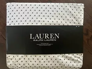 New Ralph Lauren Queen Sheet Set Petite Grey Polka Dots on White Cotton 4pc - Picture 1 of 2