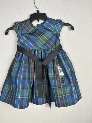 Ralph Lauren Dress Girls Size 24m Blue Plaid Tie Waist  Button Back 3935 - Image 1 of 4