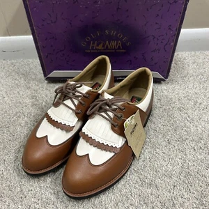 Honma Golf Shoes Women's 8.5 US 24.5 Japan White Brown Metal Spikes New in Box - Picture 1 of 13