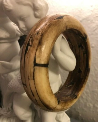 ELEGANTE Brazalete Grande Tribal Alta Costura Blanco y Marrón Hueso Animal Distintivo Foto 1 de 4