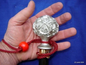 3D Silver-Tone Metal ROSES black spiral walking-stick/shillelagh/Cane made USA - Picture 1 of 9