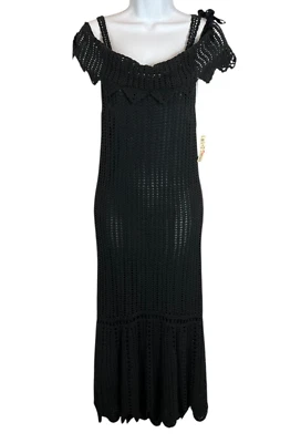 Maxi Vestido Temperley London Negro Tejido Crochet Midi Talla 6 Nuevo con Etiquetas Boho Hippie Foto 1 de 4