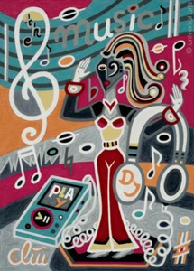 JACQUELINE DITT - Play the Music 2022 Pintura Auriculares Soporte Reproductor - Imagen 1 de 2
